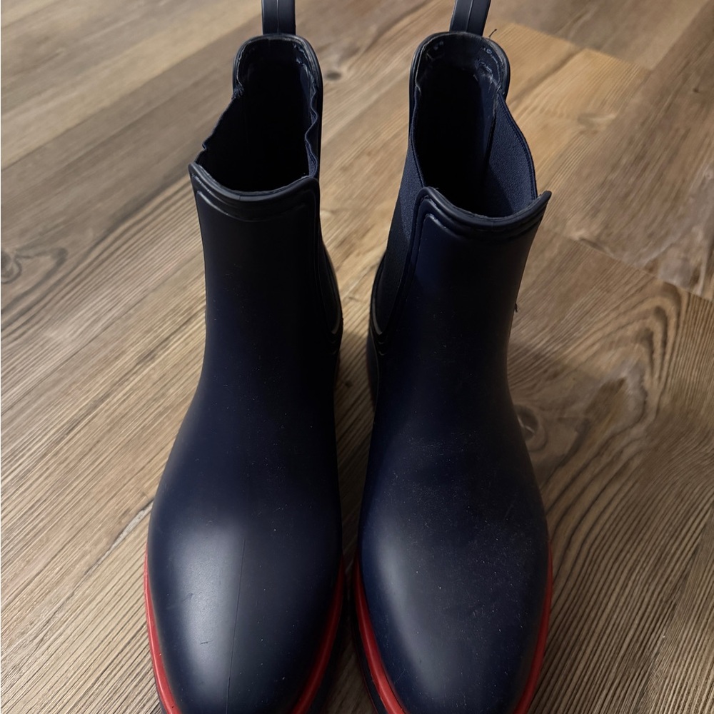 Blue Chelsea Rain Boots with Red Sole - Unbranded